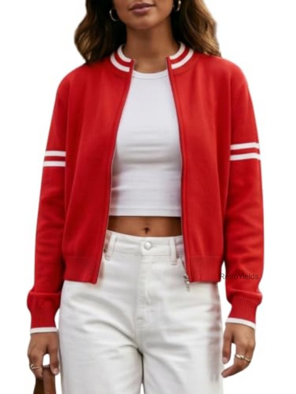 Women's Zip Up Cardigan Sweater Bomber Jacket Knit Viscose Blend Long Sleeve